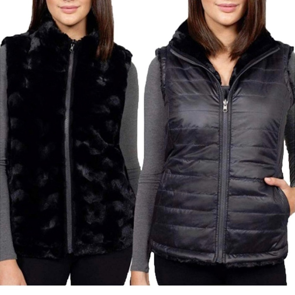 Nicole Miller Original Reversible Vest, Black, Large